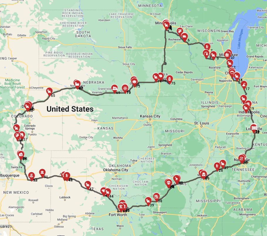 Map for Minneapolis roundtrip - A Grand Journey Through Americas Heartland